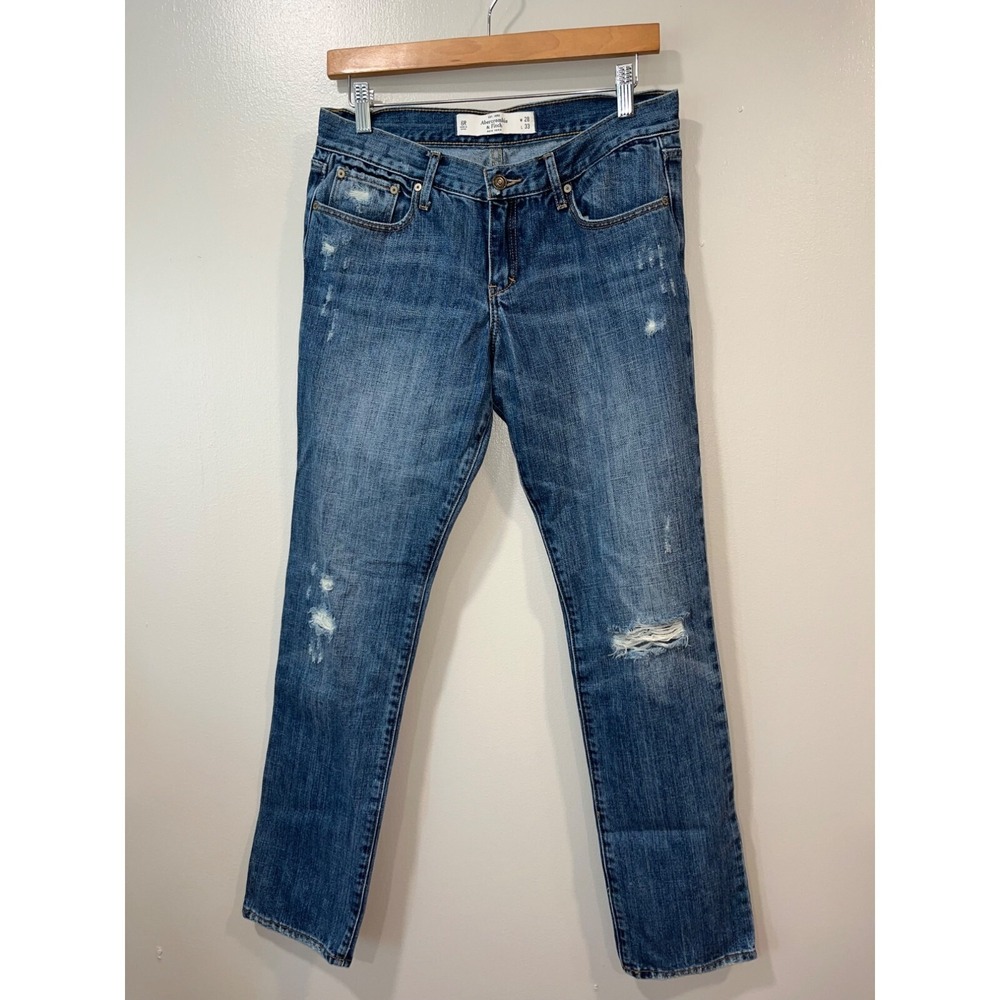Abercrombie & Finch Women's Jeans Size W 28 L 33 Blue Straight Fit Distressed